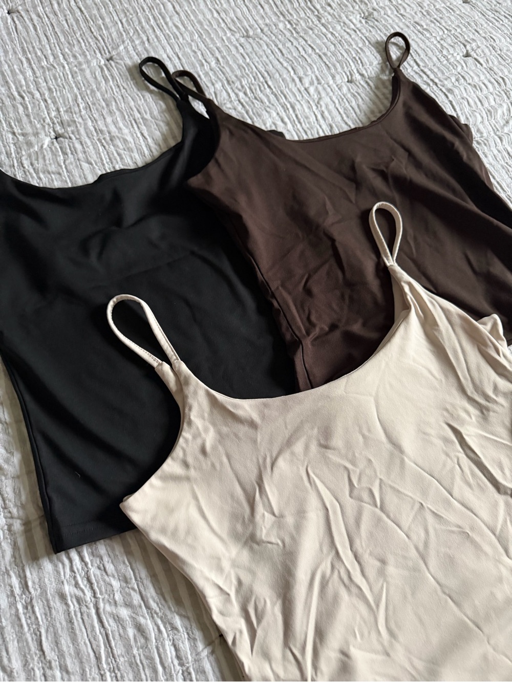 Amazon Women’s 3-Pack Scoop Neck Camisoles in Black, Brown & Beige
